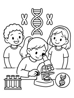 Free printable Children Exploring Genetics With A Microscope coloring page