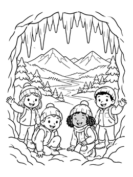 Free printable Children Exploring An Icicle Cave coloring page