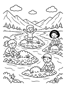 Free printable Children Exploring River Islands coloring page