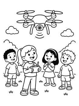 Free printable Children Flying A Quadcopter Drone Outdoors coloring page