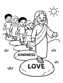 Free printable Following Jesus On Stepping Stones coloring page