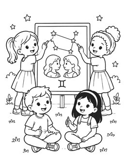Free printable Children Learning About Gemini Constellation coloring page