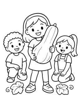 Free printable Children With Giant Butternut Squash coloring page
