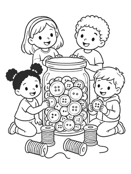 Free printable Children With Giant Button Jar coloring page