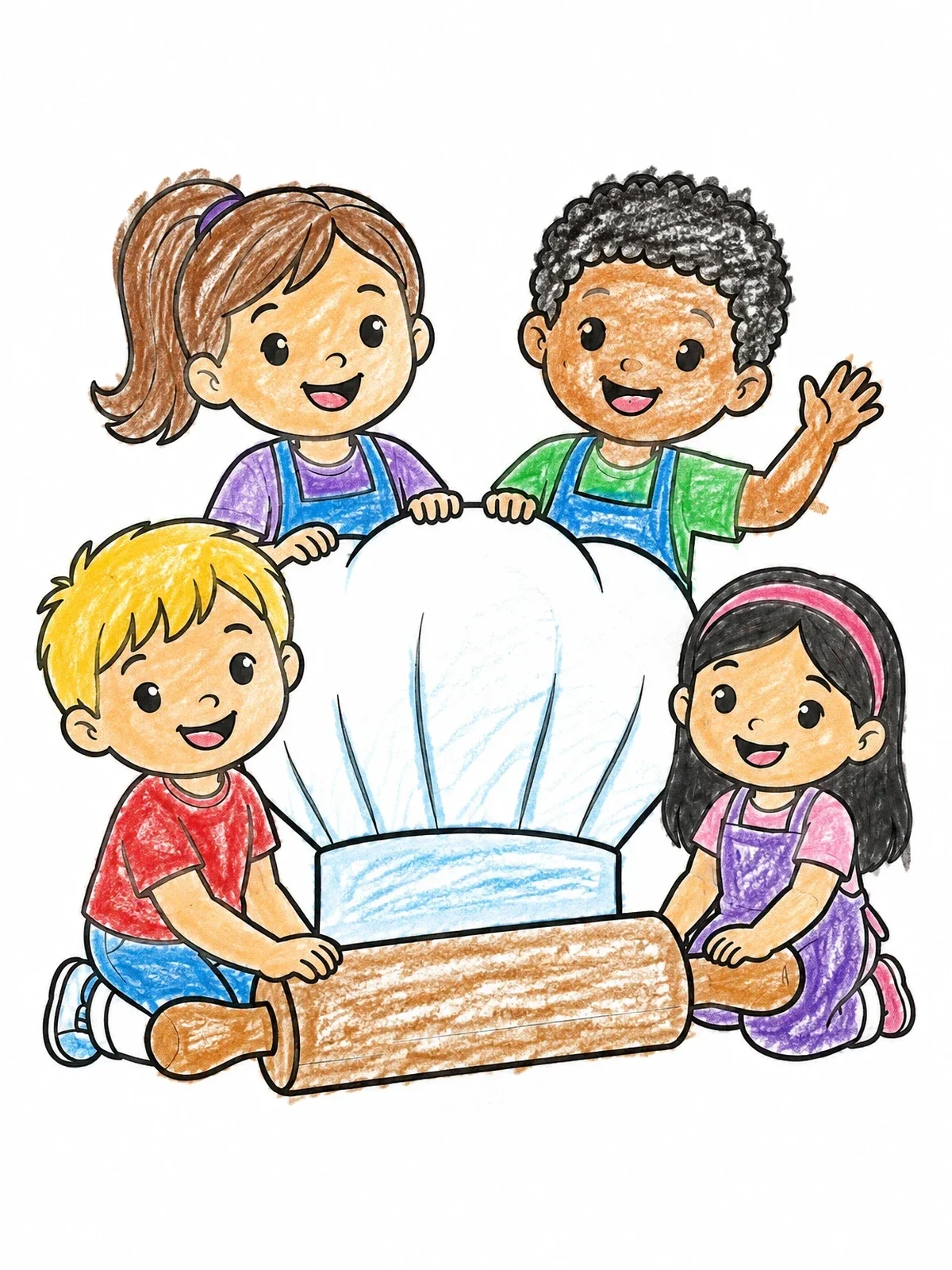 Colored example of the Children Around A Giant Chef Hat coloring page