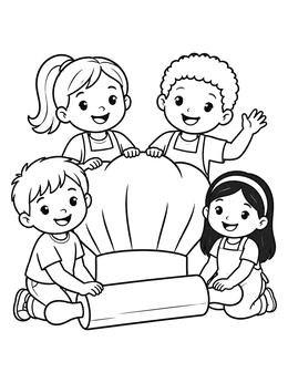 Children play with a huge toque on this fun chef hat coloring page.