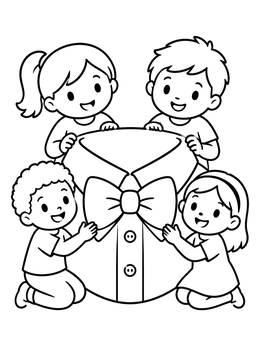 Free printable Children With Giant Shirt Collar Bow coloring page