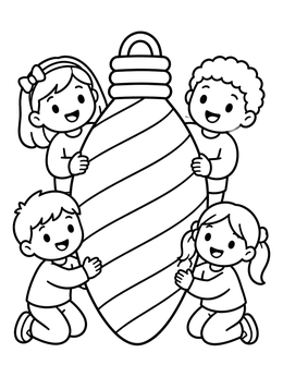 Free printable Children Holding Giant Holiday Light Bulb coloring page