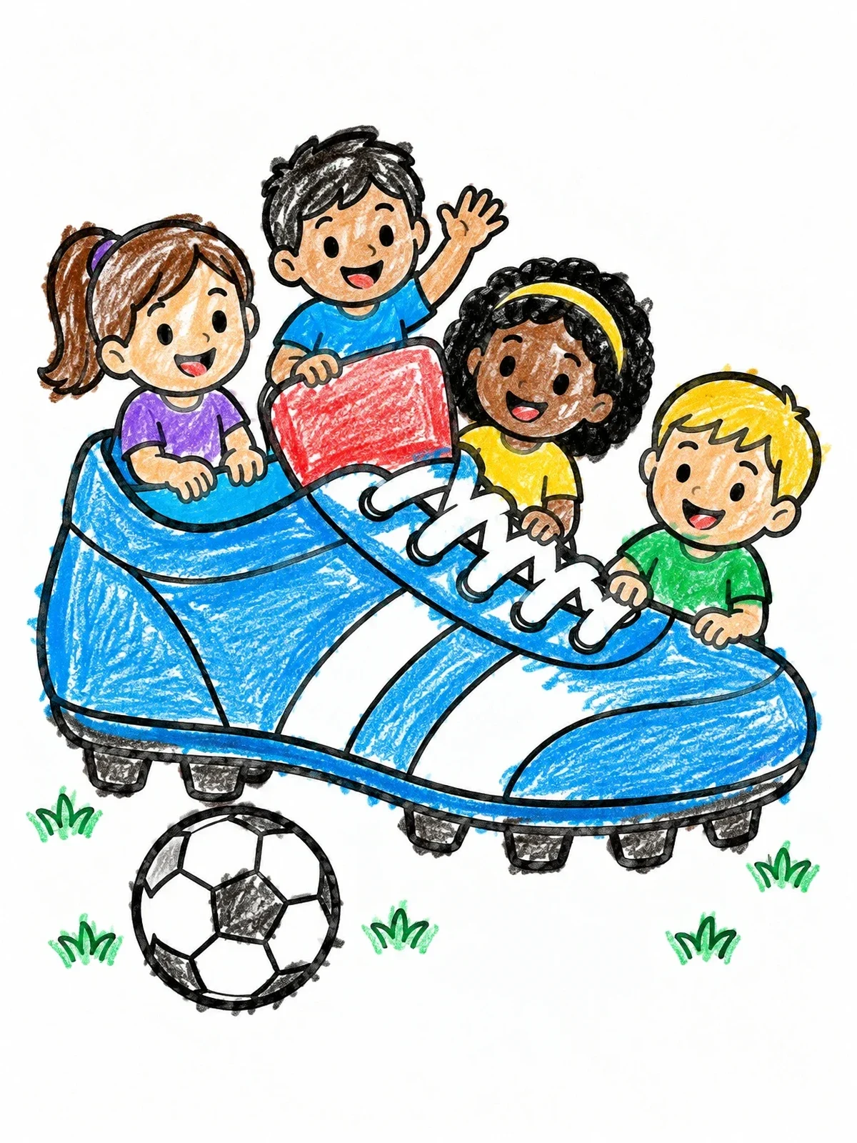 Colored example of the Children Playing In A Giant Cleat coloring page