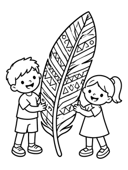Free printable Children Holding A Giant Feather coloring page