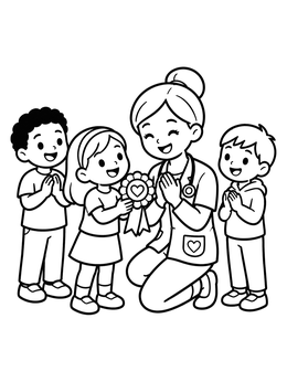 Free printable Children Giving Ribbon To School Nurse coloring page