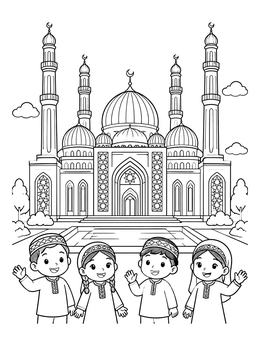Free printable Children In Front Of Grand Mosque coloring page