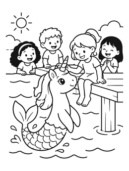 Free printable Children Greeting A Friendly Mermicorn coloring page