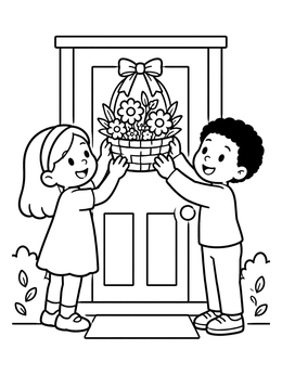 Free printable Children Hanging May Day Basket coloring page