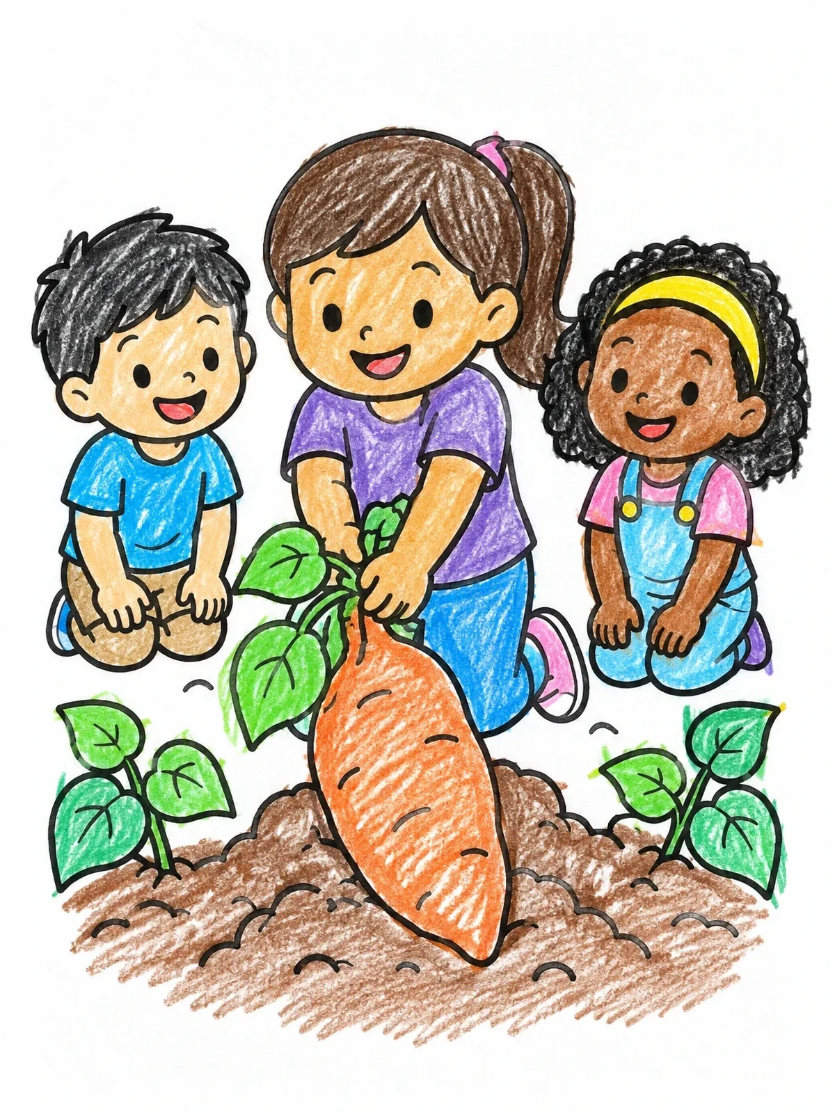 Colored example of the Children Harvesting A Giant Sweet Potato coloring page