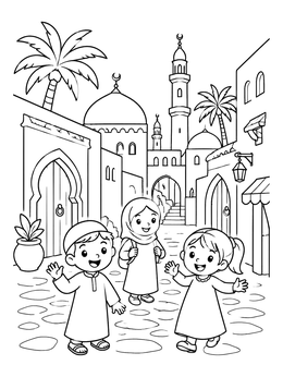 Free printable Children In A Historic Medina coloring page
