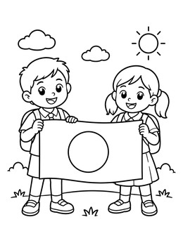 Free printable Children Holding Bangladesh Flag Outdoors coloring page