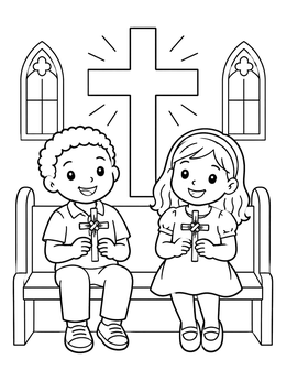 Free printable Children Holding Crosses In Church coloring page