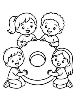 Free printable Children Holding A Giant Donut coloring page