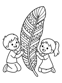 Free printable Children Holding A Giant Feather coloring page