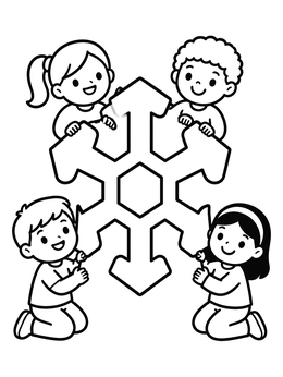 Free printable Children Holding A Giant Snowflake coloring page