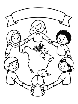 Free printable Children Holding Hands Around North America coloring page