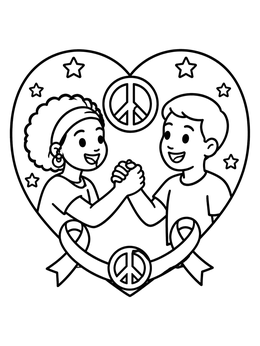 Free printable Children Holding Hands For Peace coloring page