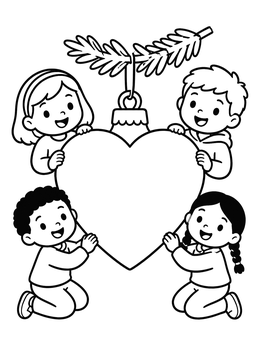 Free printable Children Holding Heart Christmas Ornament coloring page