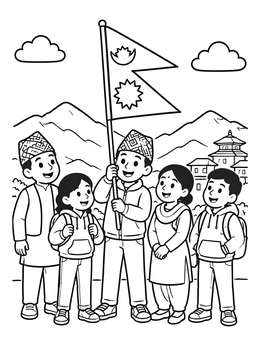 Free printable Children Holding Nepal Flag Outdoors coloring page