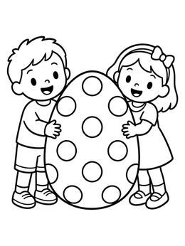 Free printable Children Holding A Polka Dot Egg coloring page