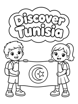 Free printable Children Holding Tunisian Flag coloring page