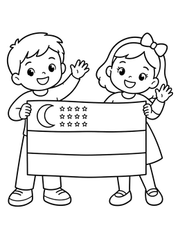 Free printable Children Holding Uzbekistan Flag coloring page