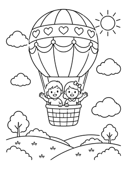 Free printable Children In A Hot Air Balloon coloring page