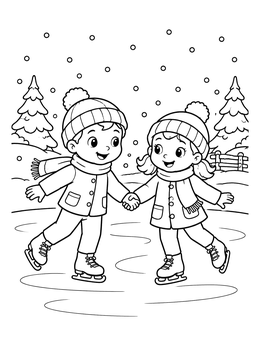Free printable Children Ice Skating Together coloring page