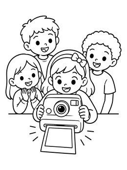 Free printable Children Watching An Instant Camera Print coloring page