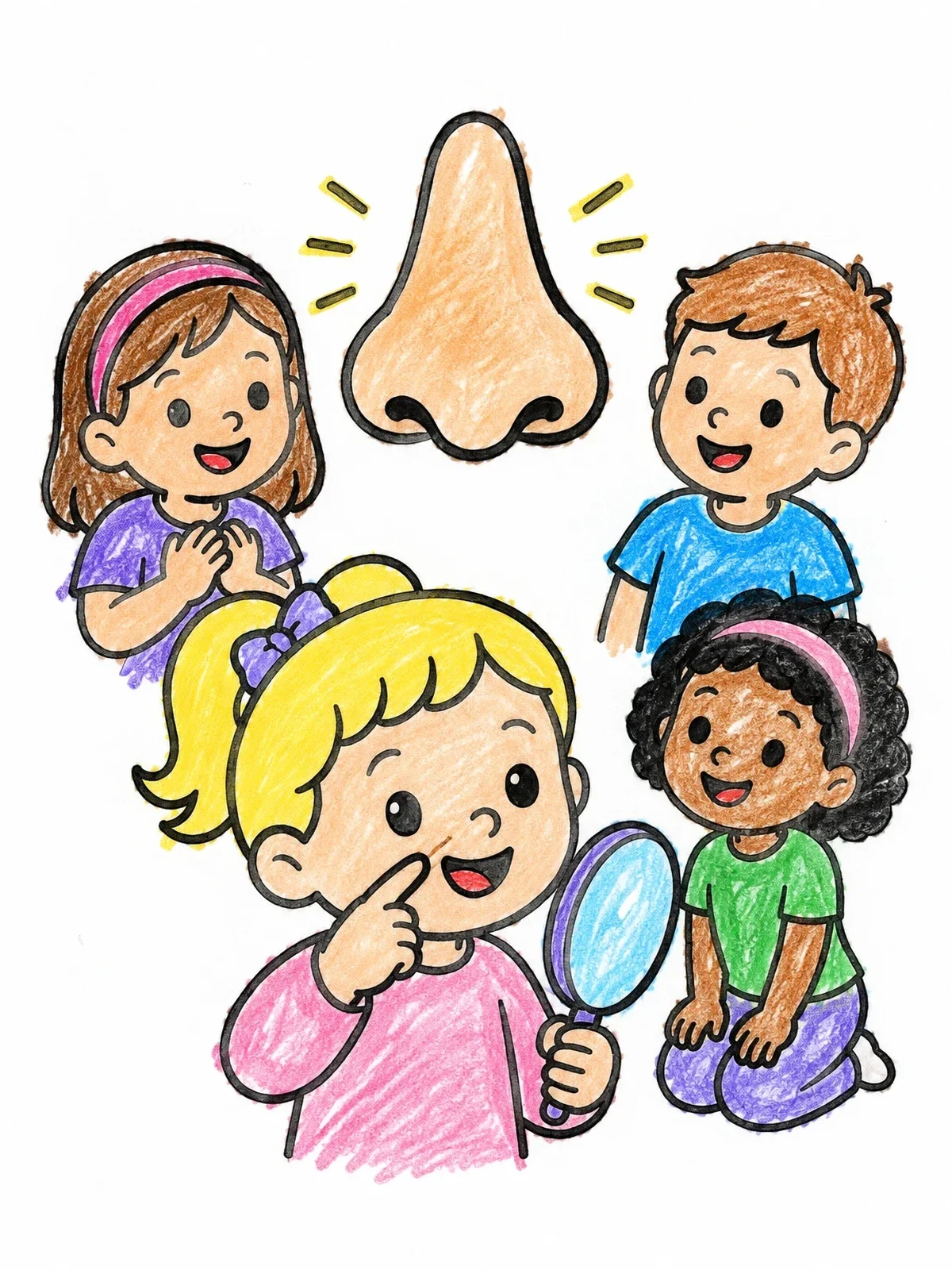 Colored example of the Children Learning About The Nose coloring page