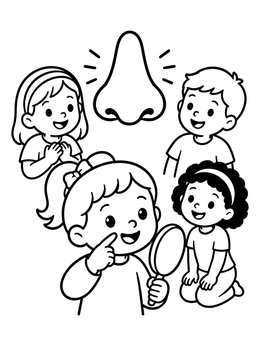 Free printable Children Learning About The Nose coloring page