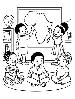 Free printable Children Learning The Map Of Africa coloring page