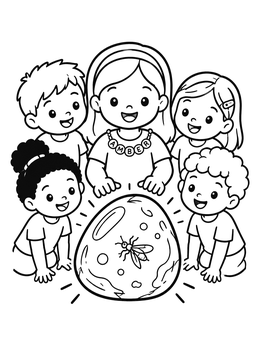 Free printable Children Looking At Fossil Amber coloring page