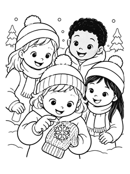 Free printable Children Looking At A Snowflake coloring page
