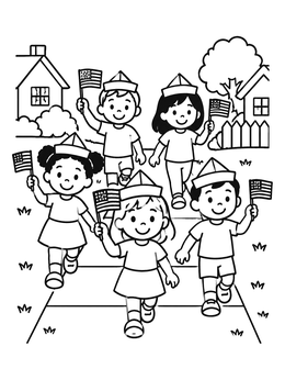 Free printable Children Marching In A Flag Parade coloring page
