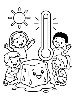 Free printable Children Watching Melting Ice Cube coloring page