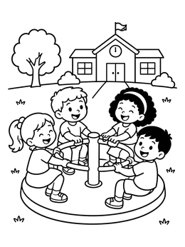 Free printable Children On Merry Go Round At School coloring page
