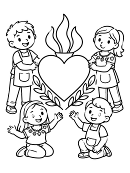 Free printable Children With Mexican Sacred Heart coloring page