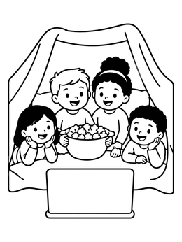 Free printable Children Movie Night In Blanket Fort coloring page