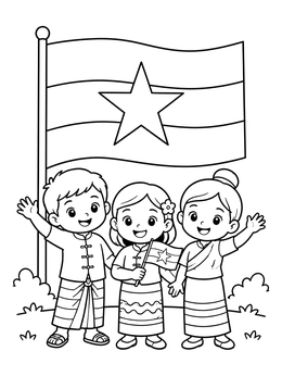 Free printable Children With The Myanmar Flag coloring page