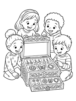 Free printable Children Looking At Jewelry Box coloring page