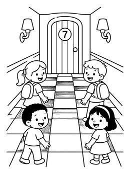Free printable Children Outside Number Seven Door coloring page