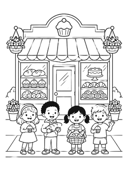 Free printable Children Outside A Sweet Bakery coloring page