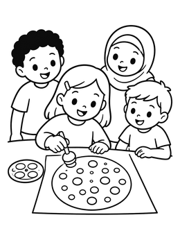 Free printable Children Painting Dots Together coloring page